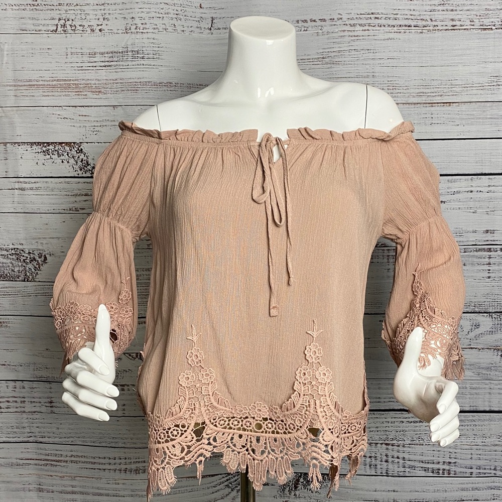 ACTUVE USA | Off-Shoulder Strapless Pink Blouse with Tie Front | TTS